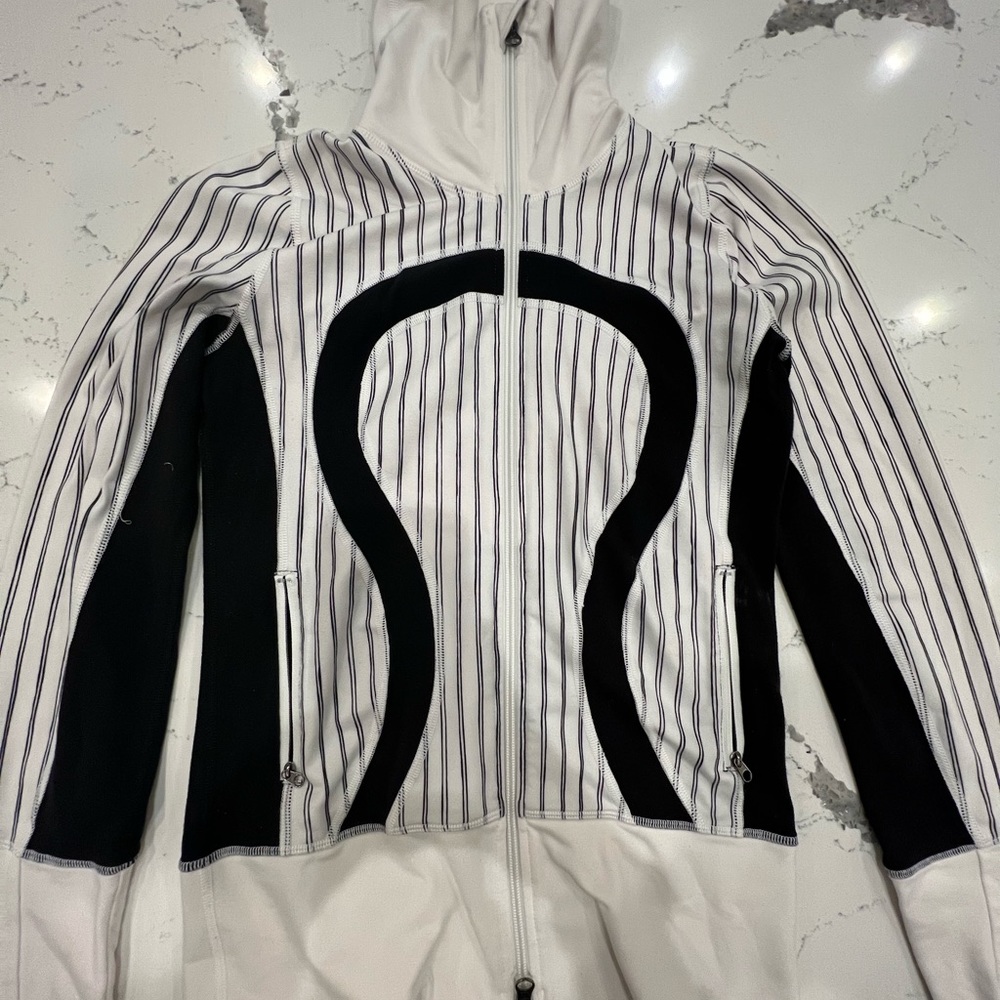 Black and white striped Lululemon workout jacket!